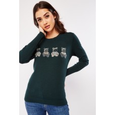 Teddy Bear Encrusted Knit Top