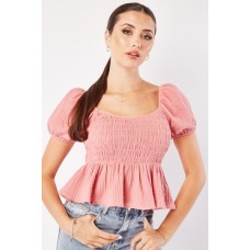 Textured Cotton Shirred Top