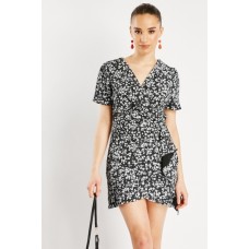 Textured Floral Print Mini Dress