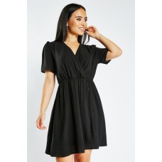 Textured Wrap Short Sleeve Dresss