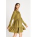 Tie Up Neck Smock Olive Dress