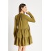 Tie Up Neck Smock Olive Dress