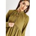 Tie Up Neck Smock Olive Dress