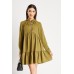 Tie Up Neck Smock Olive Dress