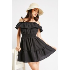 Tie Up Strap Tiered Mini Dress