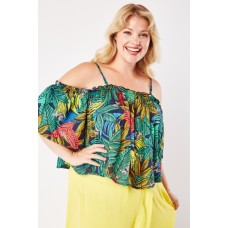 Tropical Print Cold Shoulder Top