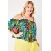 Tropical Print Cold Shoulder Top