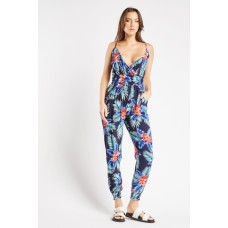 Tropical Print Wrap Jumpsuit