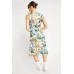 Tropical Print Wrap Midi Dress