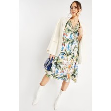 Tropical Print Wrap Midi Dress