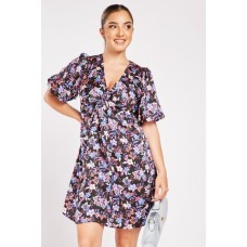 Twisted Front Floral Mini Dress