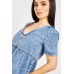 V Neck Denim Tiered Dress