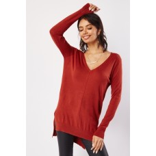 V-Neck Dip Hem Thin Knit Top