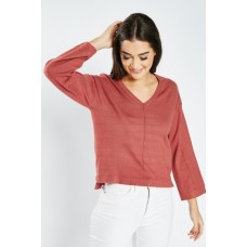 V-Neck Dropped Shoulder Knit Top