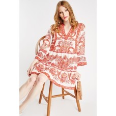 V-Neck Paisley Print Tunic Dress