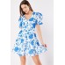 V-Neck Printed Puff Sleeve Dress