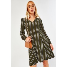 V-Neck Striped Swing Dress