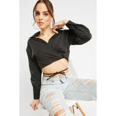 Wrap Collared Crop Top