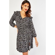 Wrap Monochrome Paisley Dress