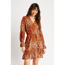 Zebra Printed Long Sleeve Dress