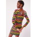 Zig-Zag Print Long Sleeve Bodycon Dress