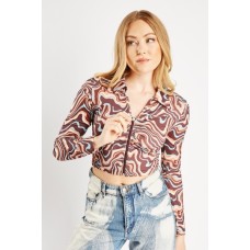 Zip Up Printed Crop Top